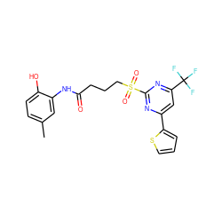 Cc1ccc(O)c(NC(=O)CCCS(=O)(=O)c2nc(-c3cccs3)cc(C(F)(F)F)n2)c1 ZINC001772586196