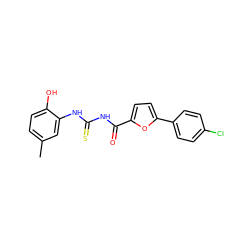 Cc1ccc(O)c(NC(=S)NC(=O)c2ccc(-c3ccc(Cl)cc3)o2)c1 ZINC000004703834