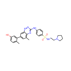 Cc1ccc(O)cc1-c1cc(C)c2nc(Nc3ccc(S(=O)(=O)NCCN4CCCC4)cc3)nnc2c1 ZINC000038228992