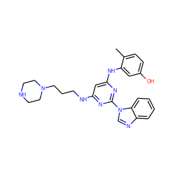 Cc1ccc(O)cc1Nc1cc(NCCCN2CCNCC2)nc(-n2cnc3ccccc32)n1 ZINC000036187679