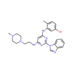 Cc1ccc(O)cc1Nc1cc(NCCN2CCN(C)CC2)nc(-n2cnc3ccccc32)n1 ZINC000036187680