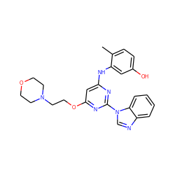 Cc1ccc(O)cc1Nc1cc(OCCN2CCOCC2)nc(-n2cnc3ccccc32)n1 ZINC000028604155