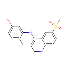 Cc1ccc(O)cc1Nc1ccnc2ccc(S(C)(=O)=O)cc12 ZINC000001491556