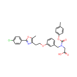 Cc1ccc(OC(=O)N(CC(=O)O)Cc2cccc(OCCc3nc(-c4ccc(Cl)cc4)oc3C)c2)cc1 ZINC000049781316