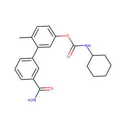 Cc1ccc(OC(=O)NC2CCCCC2)cc1-c1cccc(C(N)=O)c1 ZINC000169697573