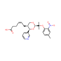 Cc1ccc(OC(C)(C)[C@@H]2OC[C@H](C/C=C\CCC(=O)O)[C@H](c3cccnc3)O2)c([N+](=O)[O-])c1 ZINC000013740480