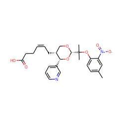 Cc1ccc(OC(C)(C)[C@H]2OC[C@@H](C/C=C\CCC(=O)O)[C@@H](c3cccnc3)O2)c([N+](=O)[O-])c1 ZINC000003775973