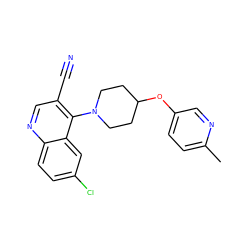 Cc1ccc(OC2CCN(c3c(C#N)cnc4ccc(Cl)cc34)CC2)cn1 ZINC001772585977