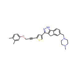 Cc1ccc(OCC#Cc2cc(-c3n[nH]c4c3Cc3cc(CN5CCN(C)CC5)ccc3-4)cs2)cc1C ZINC000028642149