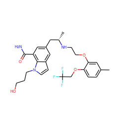 Cc1ccc(OCC(F)(F)F)c(OCCN[C@@H](C)Cc2cc(C(N)=O)c3c(ccn3CCCO)c2)c1 ZINC000653812636