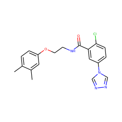 Cc1ccc(OCCNC(=O)c2cc(-n3cnnc3)ccc2Cl)cc1C ZINC000002181822