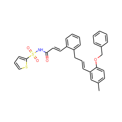 Cc1ccc(OCc2ccccc2)c(/C=C/Cc2ccccc2/C=C/C(=O)NS(=O)(=O)c2cccs2)c1 ZINC000036349301