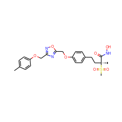 Cc1ccc(OCc2noc(COc3ccc(CC[C@@](C)(C(=O)NO)S(C)(=O)=O)cc3)n2)cc1 ZINC000169686540