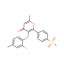 Cc1ccc(Oc2c(-c3ccc(S(C)(=O)=O)cc3)oc(C)cc2=O)c(F)c1 ZINC000013581229