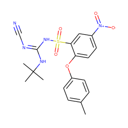 Cc1ccc(Oc2ccc([N+](=O)[O-])cc2S(=O)(=O)N/C(=N\C#N)NC(C)(C)C)cc1 ZINC000028710528