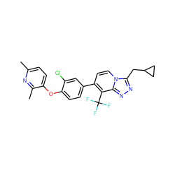 Cc1ccc(Oc2ccc(-c3ccn4c(CC5CC5)nnc4c3C(F)(F)F)cc2Cl)c(C)n1 ZINC000114496278