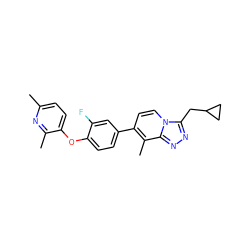 Cc1ccc(Oc2ccc(-c3ccn4c(CC5CC5)nnc4c3C)cc2F)c(C)n1 ZINC000114492971