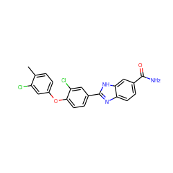 Cc1ccc(Oc2ccc(-c3nc4ccc(C(N)=O)cc4[nH]3)cc2Cl)cc1Cl ZINC000136933487