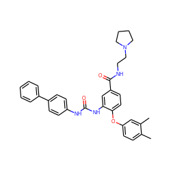 Cc1ccc(Oc2ccc(C(=O)NCCN3CCCC3)cc2NC(=O)Nc2ccc(-c3ccccc3)cc2)cc1C ZINC000036351771