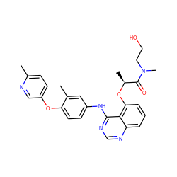 Cc1ccc(Oc2ccc(Nc3ncnc4cccc(O[C@@H](C)C(=O)N(C)CCO)c34)cc2C)cn1 ZINC000029129628