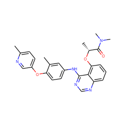 Cc1ccc(Oc2ccc(Nc3ncnc4cccc(O[C@H](C)C(=O)N(C)C)c34)cc2C)cn1 ZINC000029041297