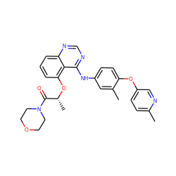 Cc1ccc(Oc2ccc(Nc3ncnc4cccc(O[C@H](C)C(=O)N5CCOCC5)c34)cc2C)cn1 ZINC000029129797