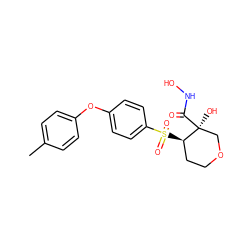 Cc1ccc(Oc2ccc(S(=O)(=O)[C@@H]3CCOC[C@]3(O)C(=O)NO)cc2)cc1 ZINC000028376818