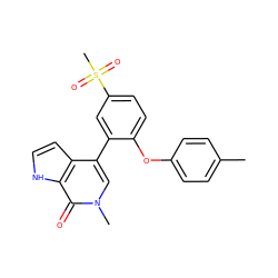 Cc1ccc(Oc2ccc(S(C)(=O)=O)cc2-c2cn(C)c(=O)c3[nH]ccc23)cc1 ZINC000146400294