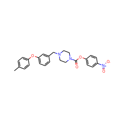 Cc1ccc(Oc2cccc(CN3CCN(C(=O)Oc4ccc([N+](=O)[O-])cc4)CC3)c2)cc1 ZINC000049762733