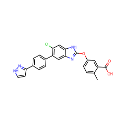 Cc1ccc(Oc2nc3cc(-c4ccc(-c5cc[nH]n5)cc4)c(Cl)cc3[nH]2)cc1C(=O)O ZINC000145085998