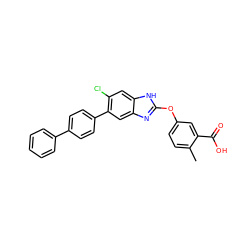 Cc1ccc(Oc2nc3cc(-c4ccc(-c5ccccc5)cc4)c(Cl)cc3[nH]2)cc1C(=O)O ZINC000139295078