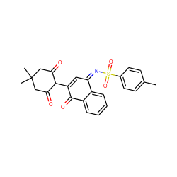 Cc1ccc(S(=O)(=O)/N=C2/C=C(C3C(=O)CC(C)(C)CC3=O)C(=O)c3ccccc32)cc1 ZINC000100496577