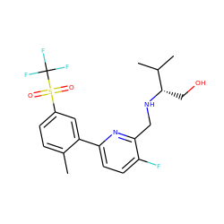 Cc1ccc(S(=O)(=O)C(F)(F)F)cc1-c1ccc(F)c(CN[C@@H](CO)C(C)C)n1 ZINC000204417512