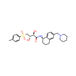 Cc1ccc(S(=O)(=O)C[C@@H](O)[C@@H](O)C(=O)N[C@@H]2CCCc3cc(CN4CCCCC4)ccc32)cc1 ZINC000035873635