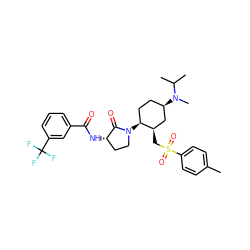 Cc1ccc(S(=O)(=O)C[C@@H]2C[C@H](N(C)C(C)C)CC[C@@H]2N2CC[C@H](NC(=O)c3cccc(C(F)(F)F)c3)C2=O)cc1 ZINC000003986204