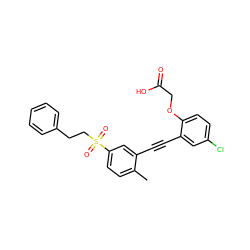 Cc1ccc(S(=O)(=O)CCc2ccccc2)cc1C#Cc1cc(Cl)ccc1OCC(=O)O ZINC000073165439