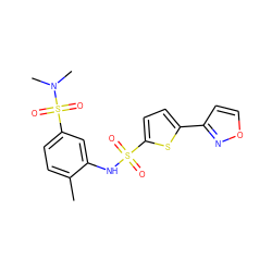 Cc1ccc(S(=O)(=O)N(C)C)cc1NS(=O)(=O)c1ccc(-c2ccon2)s1 ZINC000008626541