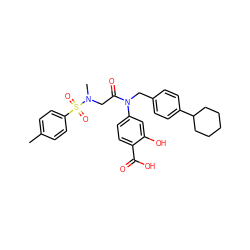 Cc1ccc(S(=O)(=O)N(C)CC(=O)N(Cc2ccc(C3CCCCC3)cc2)c2ccc(C(=O)O)c(O)c2)cc1 ZINC000036369682