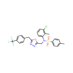 Cc1ccc(S(=O)(=O)N(Cc2nnc(Cc3ccc(C(F)(F)F)cc3)o2)c2cccc(Cl)c2C)cc1 ZINC000028823350