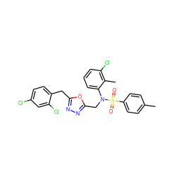 Cc1ccc(S(=O)(=O)N(Cc2nnc(Cc3ccc(Cl)cc3Cl)o2)c2cccc(Cl)c2C)cc1 ZINC000028823378