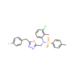 Cc1ccc(S(=O)(=O)N(Cc2nnc(Cc3ccc(F)cc3)o2)c2cccc(Cl)c2C)cc1 ZINC000028823355