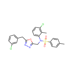 Cc1ccc(S(=O)(=O)N(Cc2nnc(Cc3cccc(Cl)c3)o2)c2cccc(Cl)c2C)cc1 ZINC000028823375