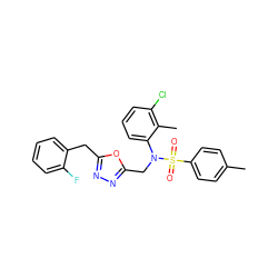 Cc1ccc(S(=O)(=O)N(Cc2nnc(Cc3ccccc3F)o2)c2cccc(Cl)c2C)cc1 ZINC000028823358