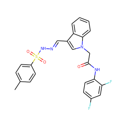 Cc1ccc(S(=O)(=O)N/N=C/c2cn(CC(=O)Nc3ccc(F)cc3F)c3ccccc23)cc1 ZINC000096938518