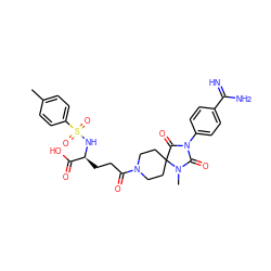 Cc1ccc(S(=O)(=O)N[C@@H](CCC(=O)N2CCC3(CC2)C(=O)N(c2ccc(C(=N)N)cc2)C(=O)N3C)C(=O)O)cc1 ZINC000027102662