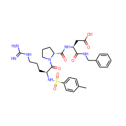 Cc1ccc(S(=O)(=O)N[C@@H](CCCNC(=N)N)C(=O)N2CCC[C@@H]2C(=O)N[C@@H](CC(=O)O)C(=O)NCc2ccccc2)cc1 ZINC000028890521