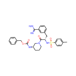 Cc1ccc(S(=O)(=O)N[C@@H](Cc2cccc(C(=N)N)c2)C(=O)N2CCC[C@H](NC(=O)OCc3ccccc3)C2)cc1 ZINC000299858915