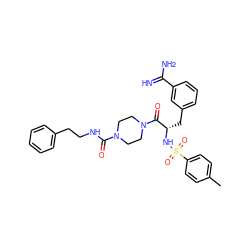 Cc1ccc(S(=O)(=O)N[C@@H](Cc2cccc(C(=N)N)c2)C(=O)N2CCN(C(=O)NCCc3ccccc3)CC2)cc1 ZINC000299862924