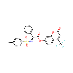 Cc1ccc(S(=O)(=O)N[C@H](C(=O)Oc2ccc3c(C(F)(F)F)cc(=O)oc3c2)c2ccccc2)cc1 ZINC000001156928