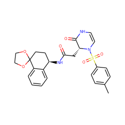 Cc1ccc(S(=O)(=O)N2C=CNC(=O)[C@H]2CC(=O)N[C@@H]2CCC3(OCCO3)c3ccccc32)cc1 ZINC000073160111